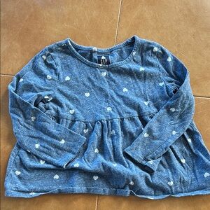 GAP Kids Long Sleeve Blue Top with White Hearts